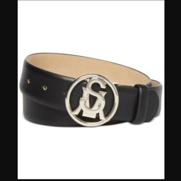 Steve Madden Black Belt Silver Logo Buckle Size Large - Picture 1 of 5